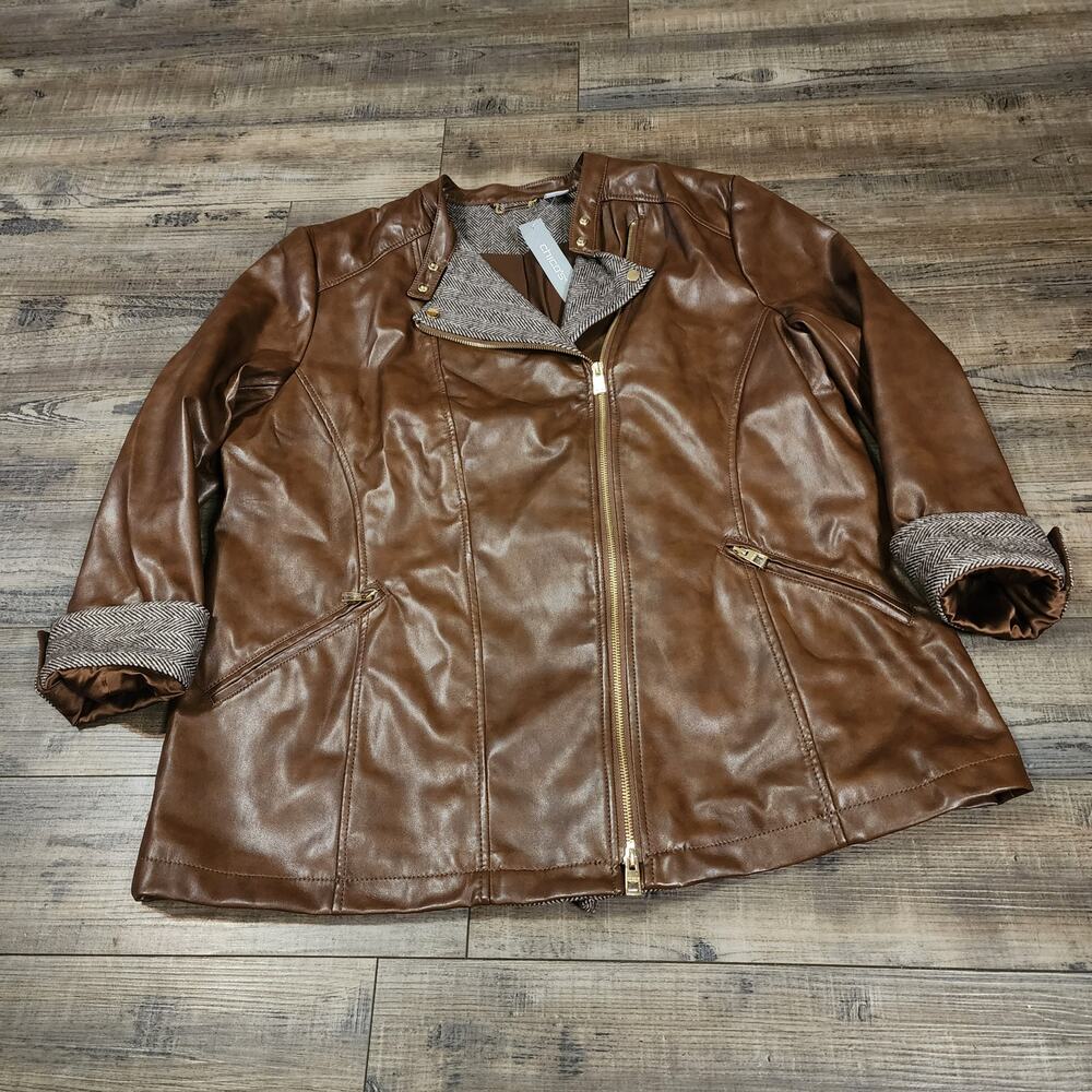 New with Tags brown Faux Leather Chicos jacket Size 3 (XL) C